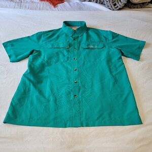 Habit Vented Fishing Shirt Men’s Size Large Button Up Teal Green Short Sleeve